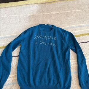 Women's Blue Crewneck Sweater with Embroidered Message